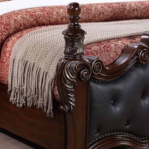 Cremona Traditional Queen Poster Bed - Dark Cherry & Black