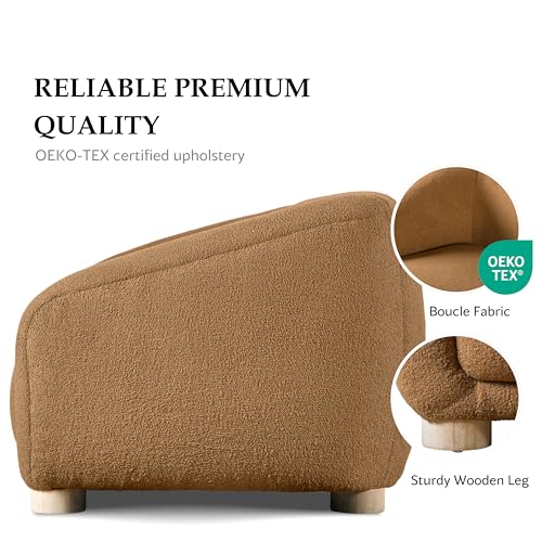 Kolvere Contemporary Boucle Sloped Arm Sofa with Wooden Feet - Brown