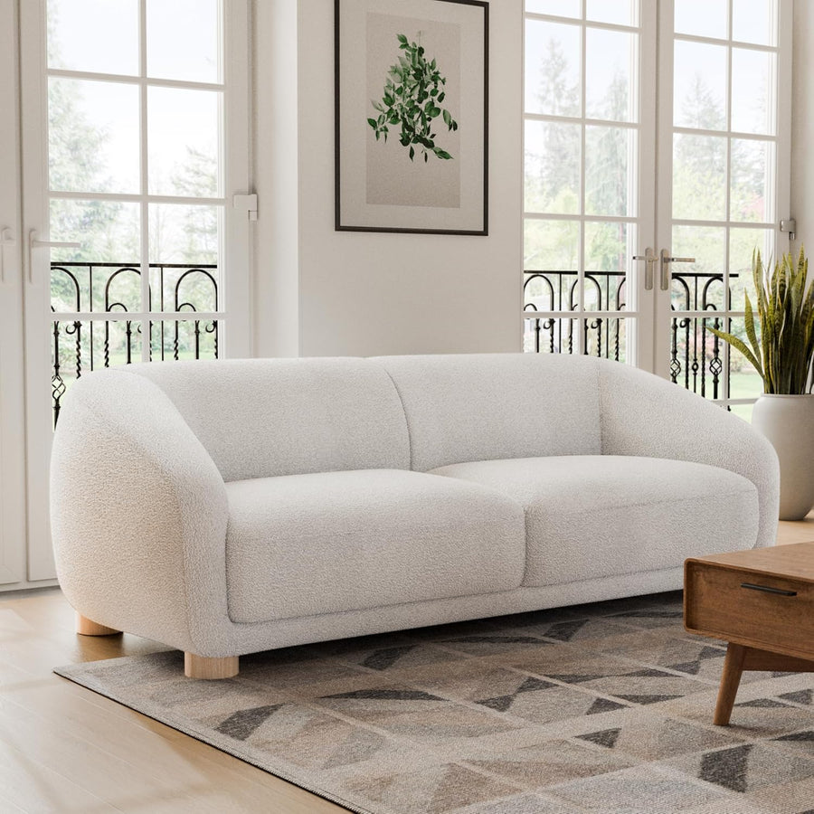 Kolvere Contemporary Boucle Sloped Arm Sofa with Wooden Feet