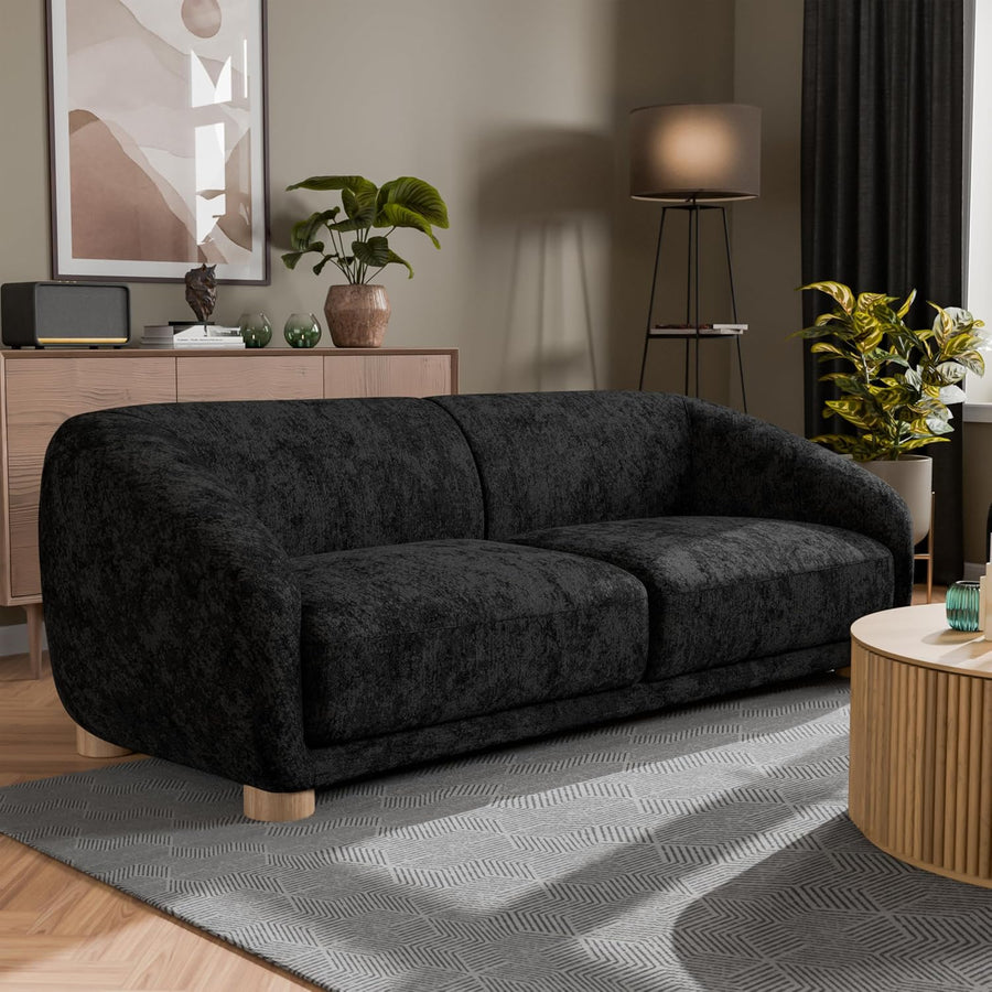 Kolvere Contemporary Chenille Sloped Arm Sofa with Wooden Feet