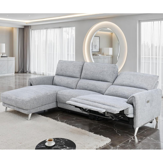 Brande Chenille Power Sectional; Left Chaise - Gray