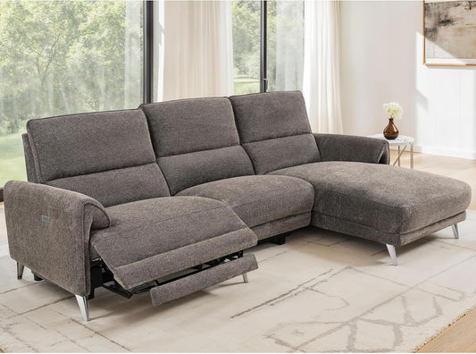Brande Chenille Power Sectional; Right Chaise - Brown