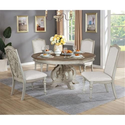 Arcadia Transitional Solid Wood Dining Set in Antique White