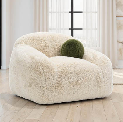 Darwen Contemporary Faux Fur Swivel Chair - Beige