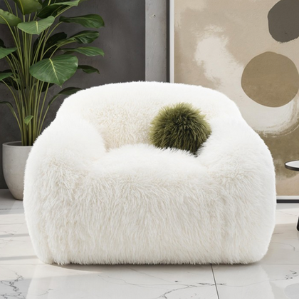 Darwen Contemporary Faux Fur Swivel Chair - White