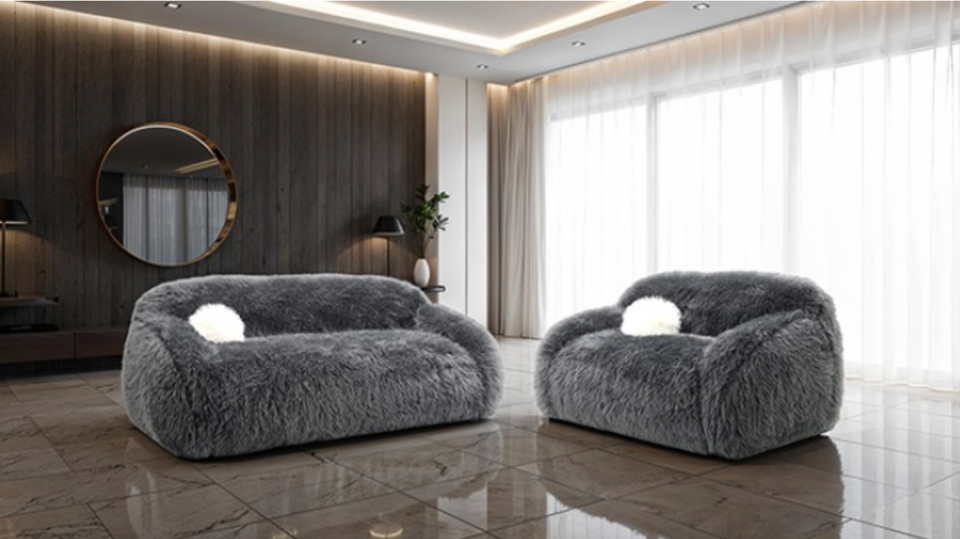 Darwen Contemporary Faux Fur Living Room Set (4 Colors)