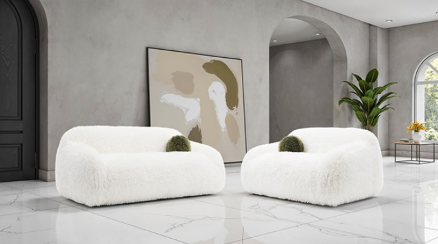 Darwen Contemporary Faux Fur Living Room Set (4 Colors)