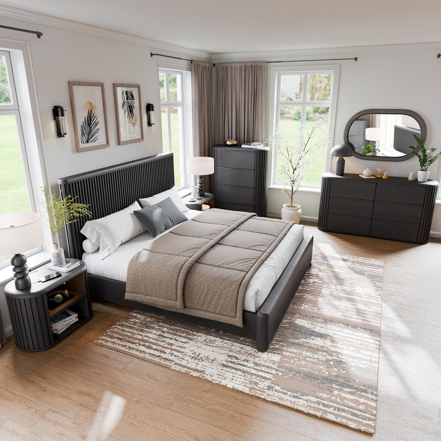 Hildesheim Modern Fluted Queen Bed, Black