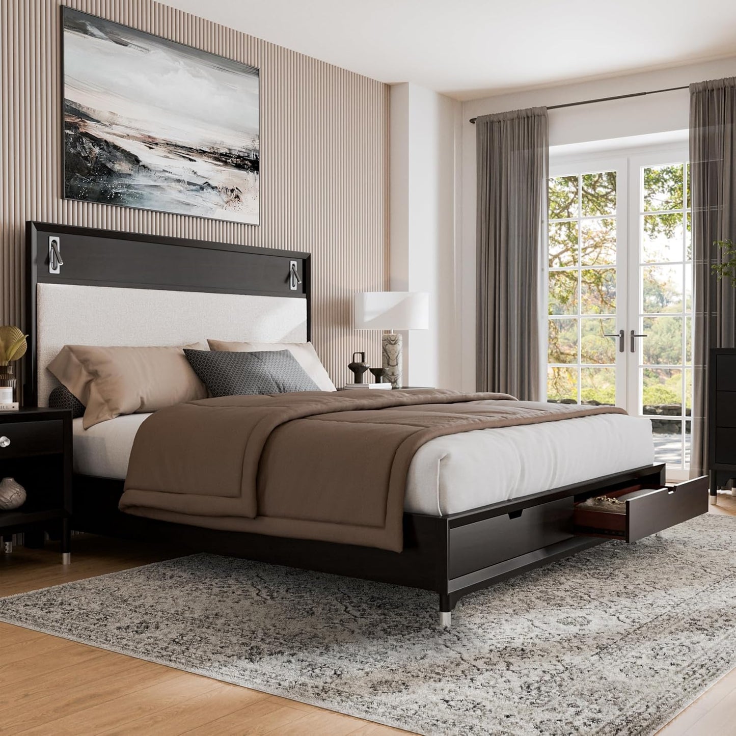 Torrance Mid-Century Modern King Storage Bed, Black