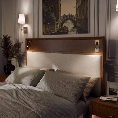 Hepburne Mid-Century Modern 4-Piece King Panel Bedroom Set - Walnut & Bouclé