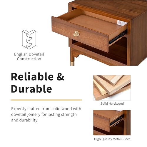 Hepburne Mid-Century Modern 4-Piece King Panel Bedroom Set - Walnut & Bouclé