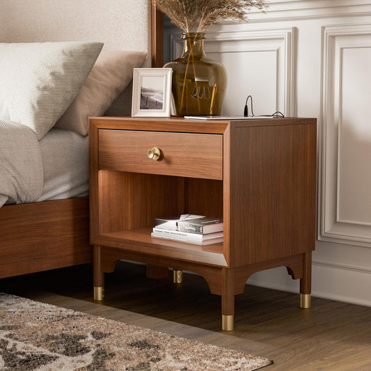 Hepburne Mid-Century Modern Nightstand, Walnut