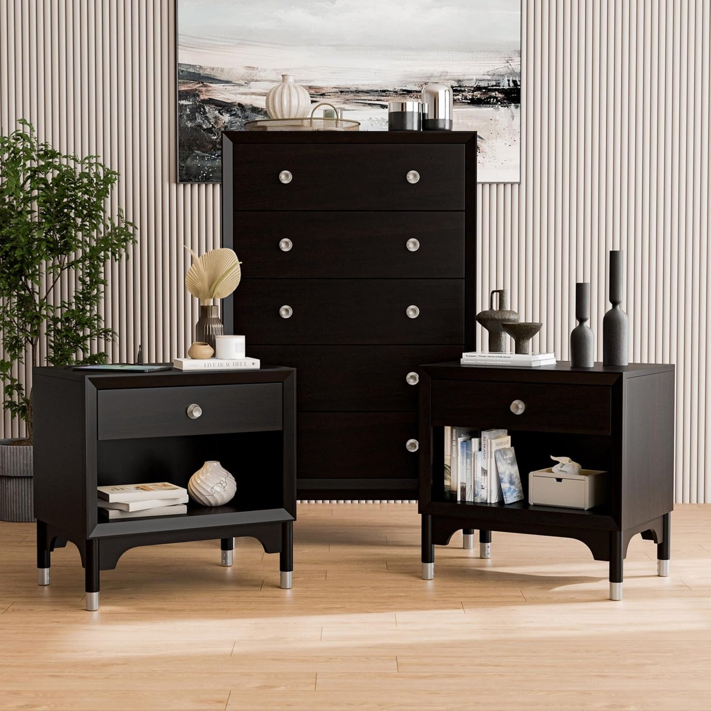 Torrance Mid-Century Modern King Storage Bed, Black