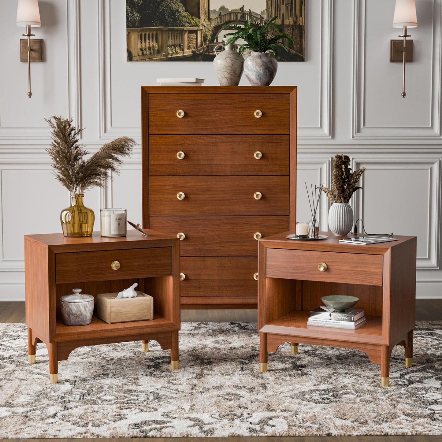 Hepburne Mid-Century Modern King Storage Bed, Walnut