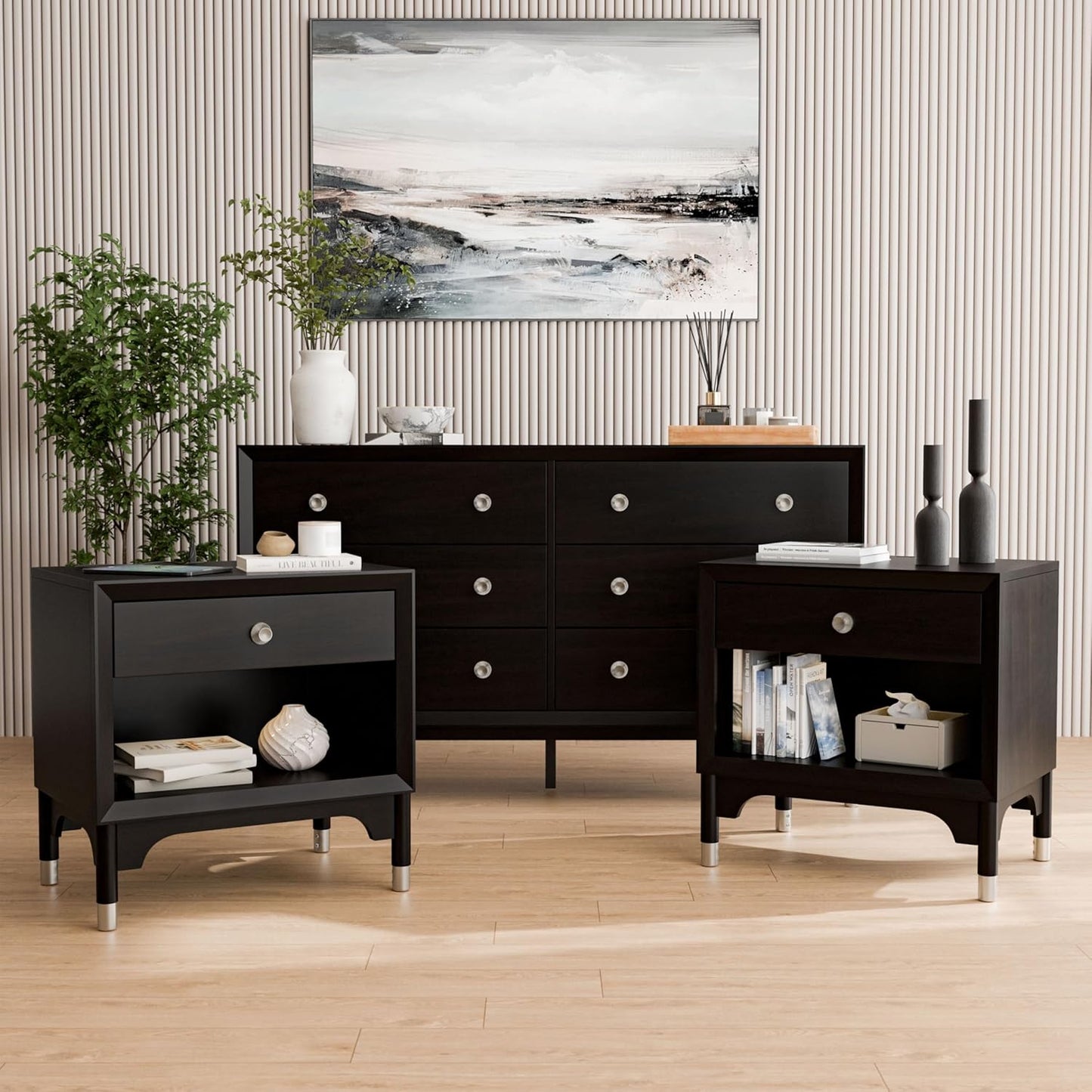 Torrance Mid-Century Modern King Storage Bed, Black