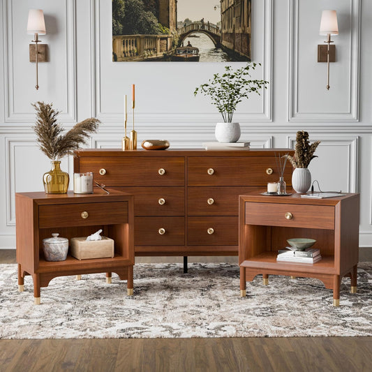 Hepburne Mid-Century Modern Queen Storage Bed, Walnut