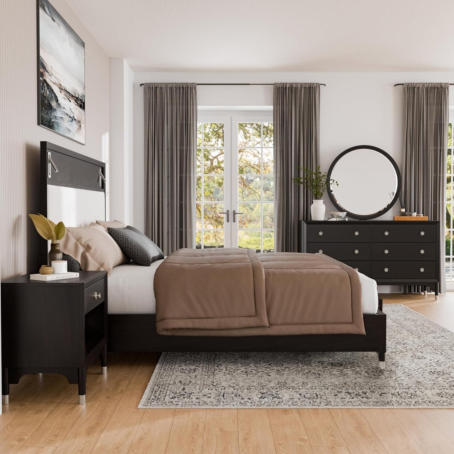 Torrance Mid-Century Modern King Storage Bed, Black