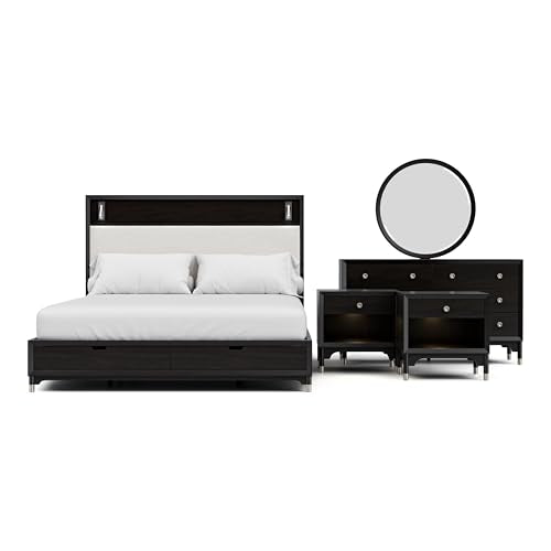 Torrance Mid-Century Modern King Storage Bed, Black