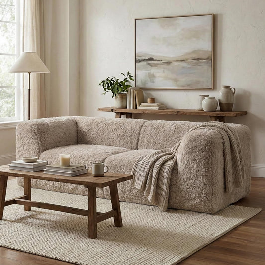 Nappi Modern Faux Fur Compressed Sofa - Taupe