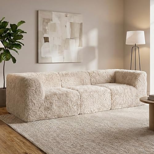 Nappi Modern Faux Fur Compressed 2-Piece Living Room Set - Sand