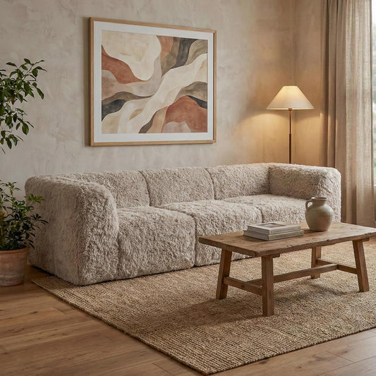 Nappi Modern Faux Fur Compressed 2-Piece Living Room Set - Taupe