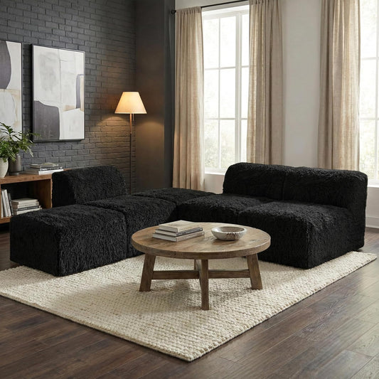 Nappi Modern Faux Fur Armless Sectional - Black