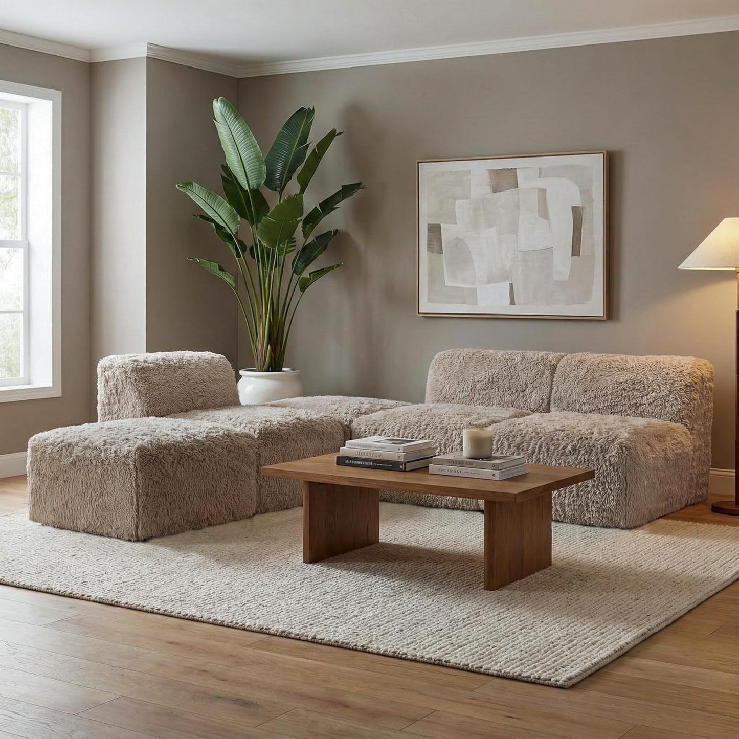 Nappi Modern Faux Fur Armless Sectional - Taupe