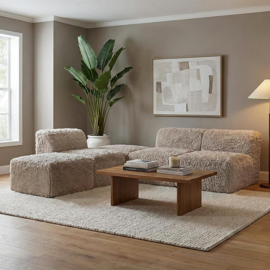 Nappi Modern Faux Fur Armless Sectional - Taupe