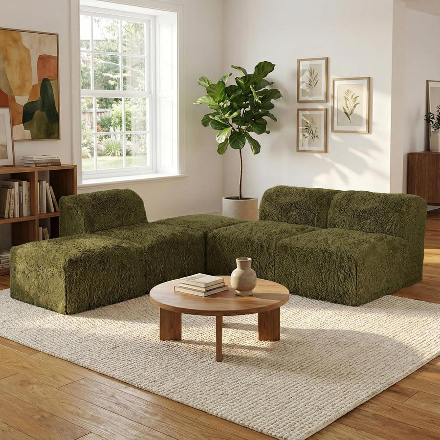 Nappi Modern Faux Fur Armless Sectional - Olive Green