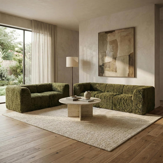 Nappi Modern Faux Fur Compressed 2-Piece Living Room Set - Green