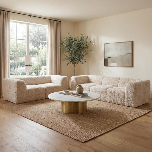 Nappi Modern Faux Fur Compressed 2-Piece Living Room Set - Sand