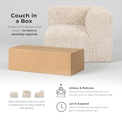 Nappi Modern Faux Fur Compressed Sofa - Sand - detail view 5