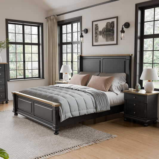 Neue Modern Farmhouse Queen Size Bed - Black