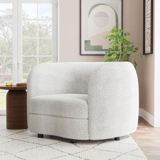 FOA Versoix Boucle Upholstered Kidney-Style Seat Accent Chair - White