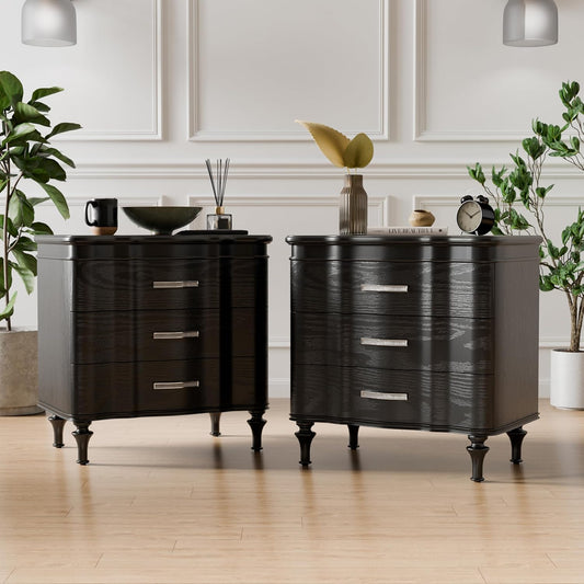 Melodi Parc Glam Nightstand w/ Turned Feet - Black