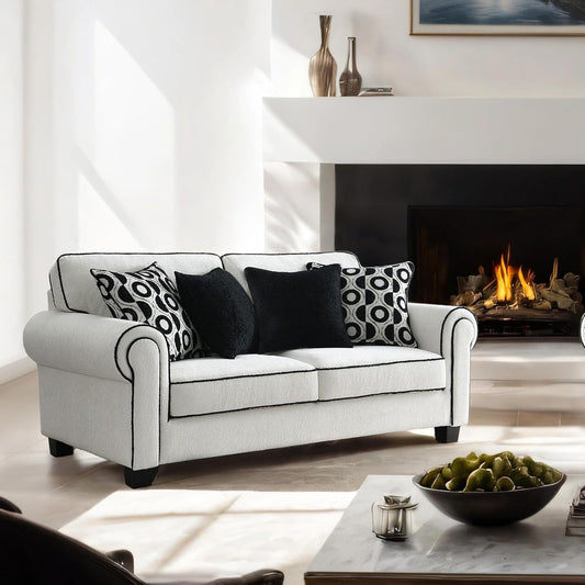 Viviani Transitional White Chenille Upholstered Sofa
