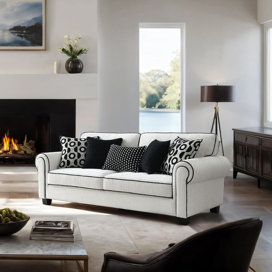 Viviani Transitional White Chenille Upholstered Sofa