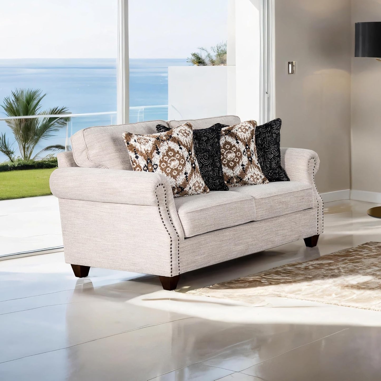 Viviani Transitional Beige Chenille Upholstered Sofa