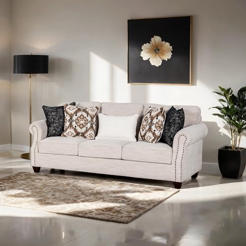 Viviani Transitional Beige Chenille Upholstered Sofa