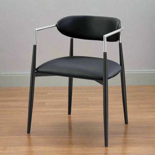 Black chair with silver armrests on a white background