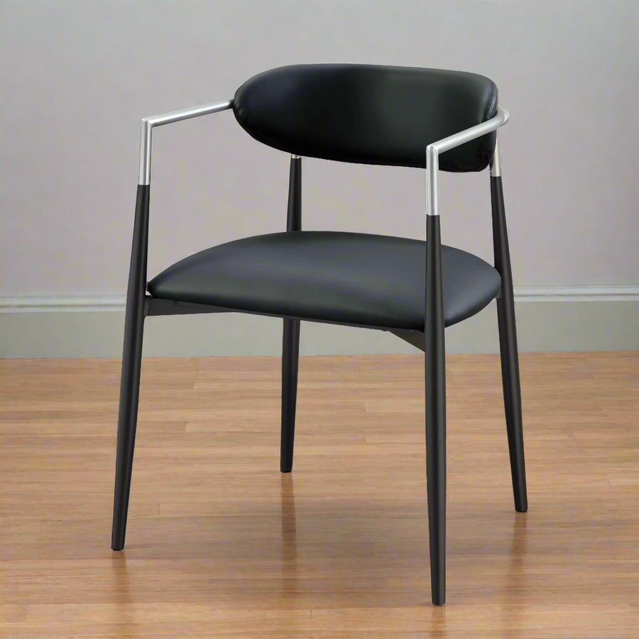 Black chair with silver armrests on a white background