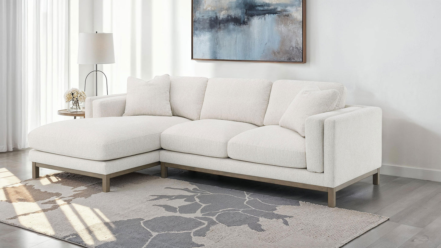 Geneva Textured Boucle Sectional with Wood Trim - Sand