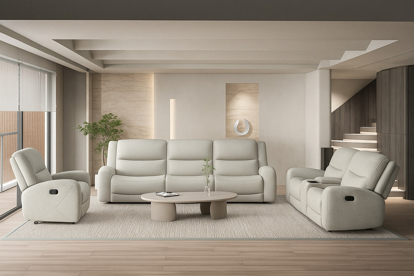 Giraldus Transitional Reclining Sofa & Loveseat Set – Beige