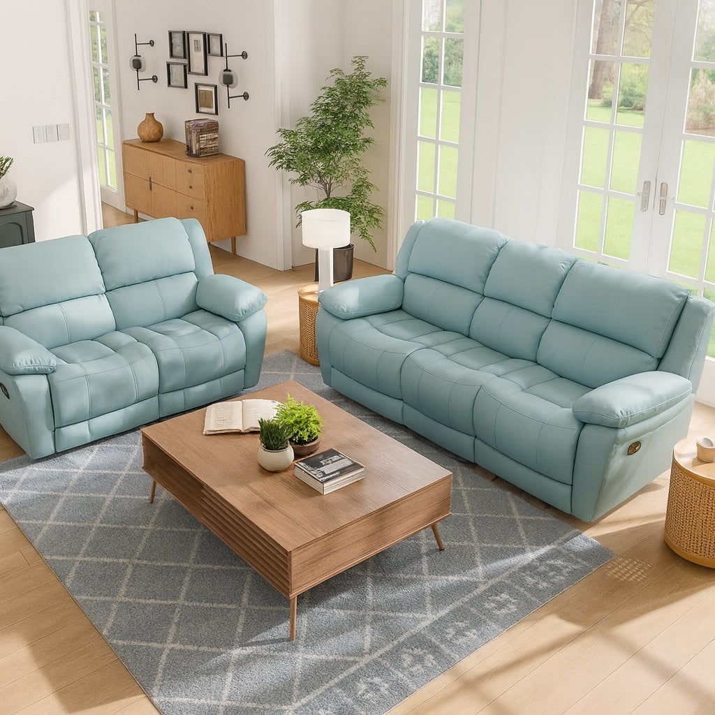 Glarus Transitional Leather Reclining Living Room Set - (3 Colors)