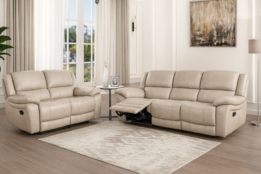 Glarus Transitional Leather Reclining Living Room Set - White