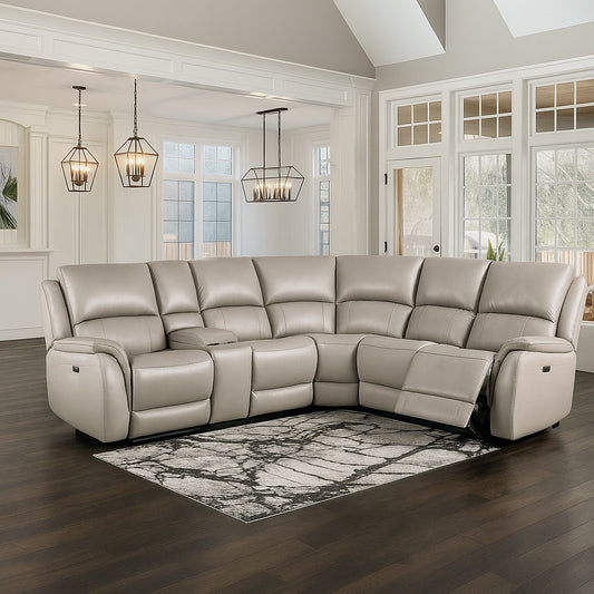 Gorgius Light Gray Top Grain Leather Power Reclining Sectional