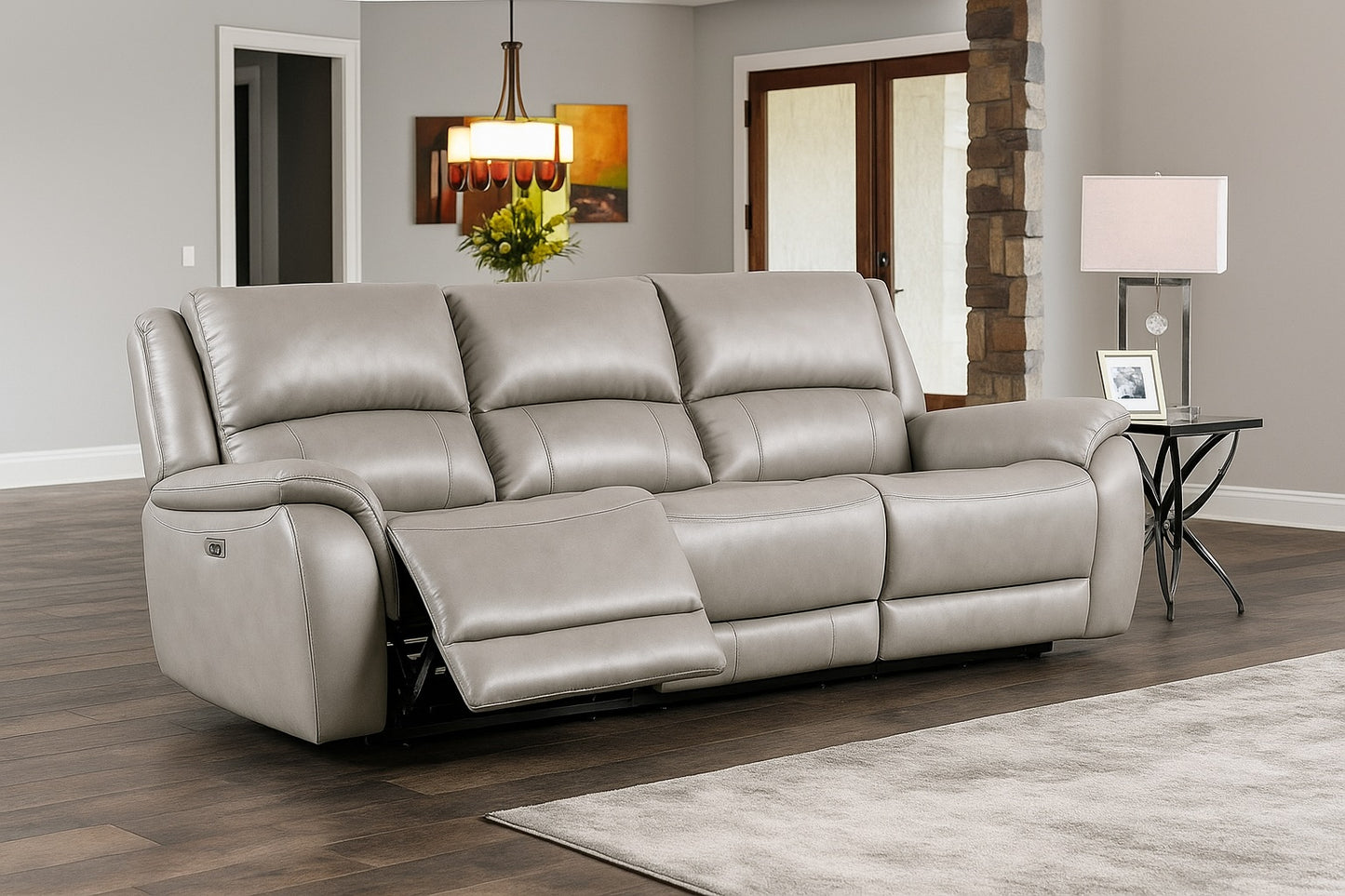 Gorgius Genuine Leather Power Sofa - Light Gray