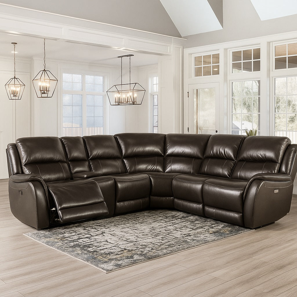 Gorgius Espresso Top Grain Leather Power Reclining Sectional