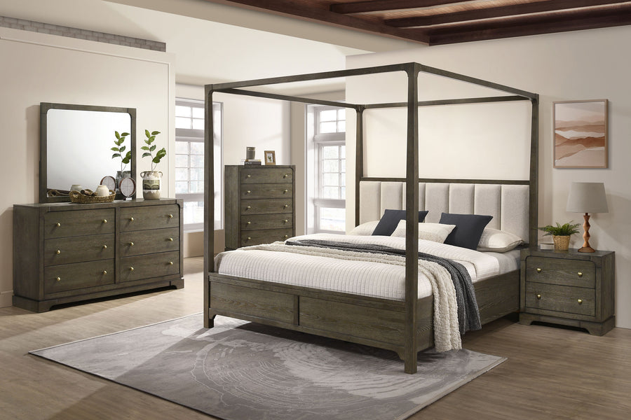 Gran Park Transitional Canopy Bedroom Set - Dark Cocoa & Boucle