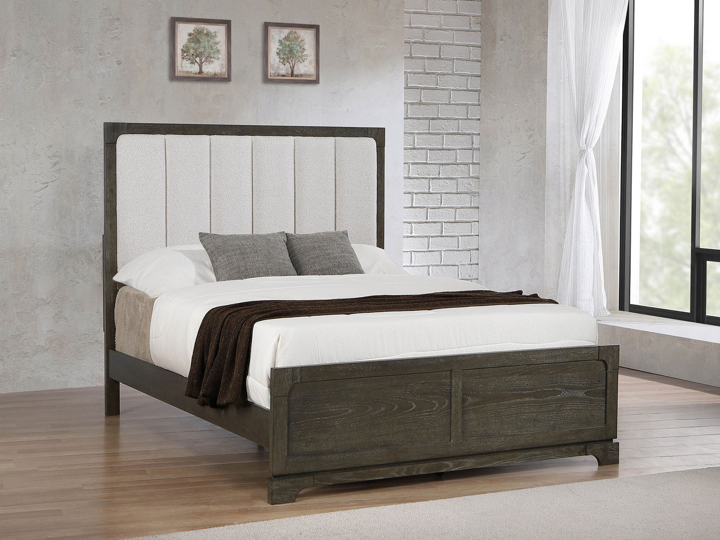 Gran Park 59" Transitional Bedroom Collection in Dark Cocoa & Beige Boucle